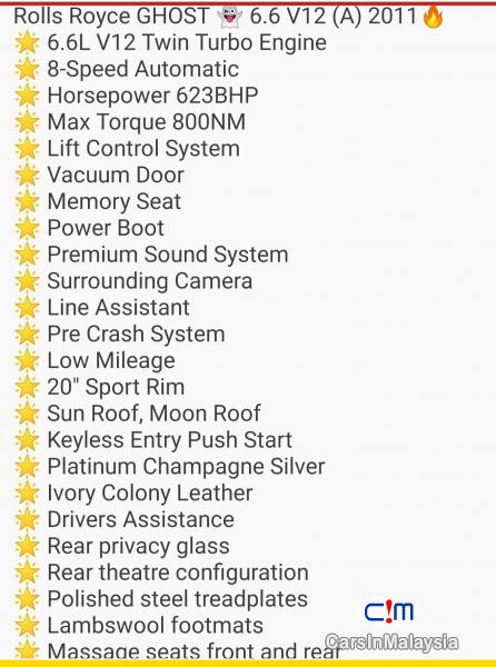 Rolls Royce Ghost 6.6-LITER V12 TWIN TURBO VIP LUXURY SEDAN Automatic 2013 in Kuala Lumpur